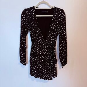 Abercrombie & Fitch Black White Polka Dot Romper Tie Waist Size XS long sleeve